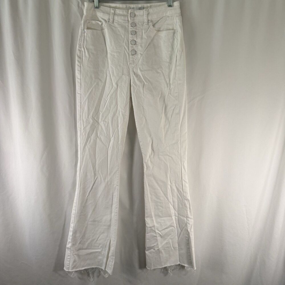 LOFT Jeans Women's 4 27 White Denim Button Fly Wide Leg Raw Hem High Rise
